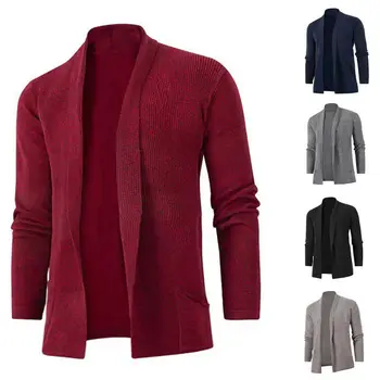 Elegantiškas šiek tiek tamprus megztas megztas megztinis paltas, vyriškas laisvalaikio vintažinio stiliaus V kaklo megztinis megztinis Megztinis rudeninei žiemai