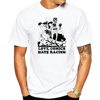 Love Comics Hate Racism marškinėliai - Šilkografija - Atspausdinta ranka - Ekrano atspaudas - Komiksų vyriški marškinėliai