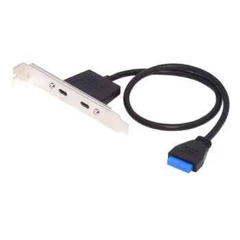 Priekinis PCI kortelės lizdas USB 3.1 prievado išplėtimas 20Pin Female to Dual TYPE-C moteriškas duomenų kabelis su rėmeliu ant kompiuterio korpuso