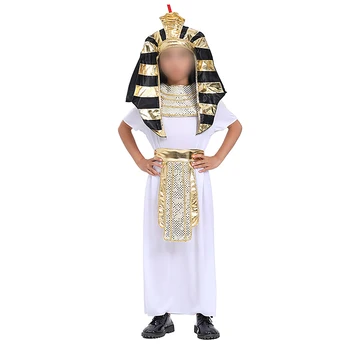 Kids Boys Halloween kostiumas Acient Egipto faraono karaliaus kostiumo chalatas su netikra apykakle juosmens juosta ir galvos apdangalų rinkinys Cosplay