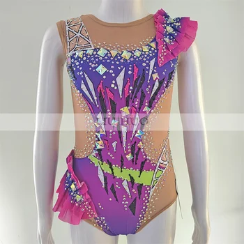 LIUHUO ritminė gimnastika Leotard Pritaikyti suaugusių moterų mergaičių kostiumų atlikimo konkursas Šokių suknelė Aerobika Violetinė paaugliai