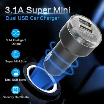 NAUJAS 2.1A mini dviejų prievadų universalus USB automobilinis automobilinis įkroviklis Adapteris Mobilusis telefonas Greitas įkroviklis su LED lempute