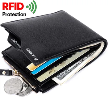 RFID vagystė Apsaugokite monetų maišelį užtrauktuku Vyrų piniginės Garsus prekės ženklas Boborry Mens piniginė Vyriški pinigai piniginės Piniginės Mew Dizainas Vyrų piniginė