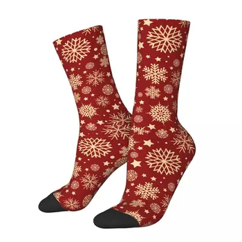 Snaigės raudoname fone Linksmos Kalėdų dienos kojinės Vyrai Vyrai Moterys Žieminės kojinės Hip Hop