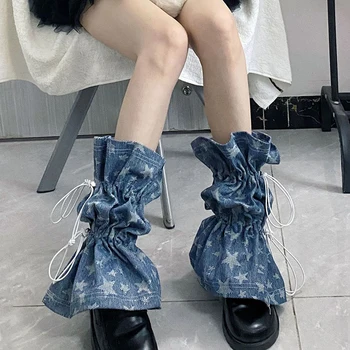 Hot Girl Star džinsinių kojų užvalkalai su įveriomis Reguliuojamos seksualios lieknėjimo krūvos kojinės Žvaigždžių sutraukiamų kojinių užvalkalai Vieno dydžio